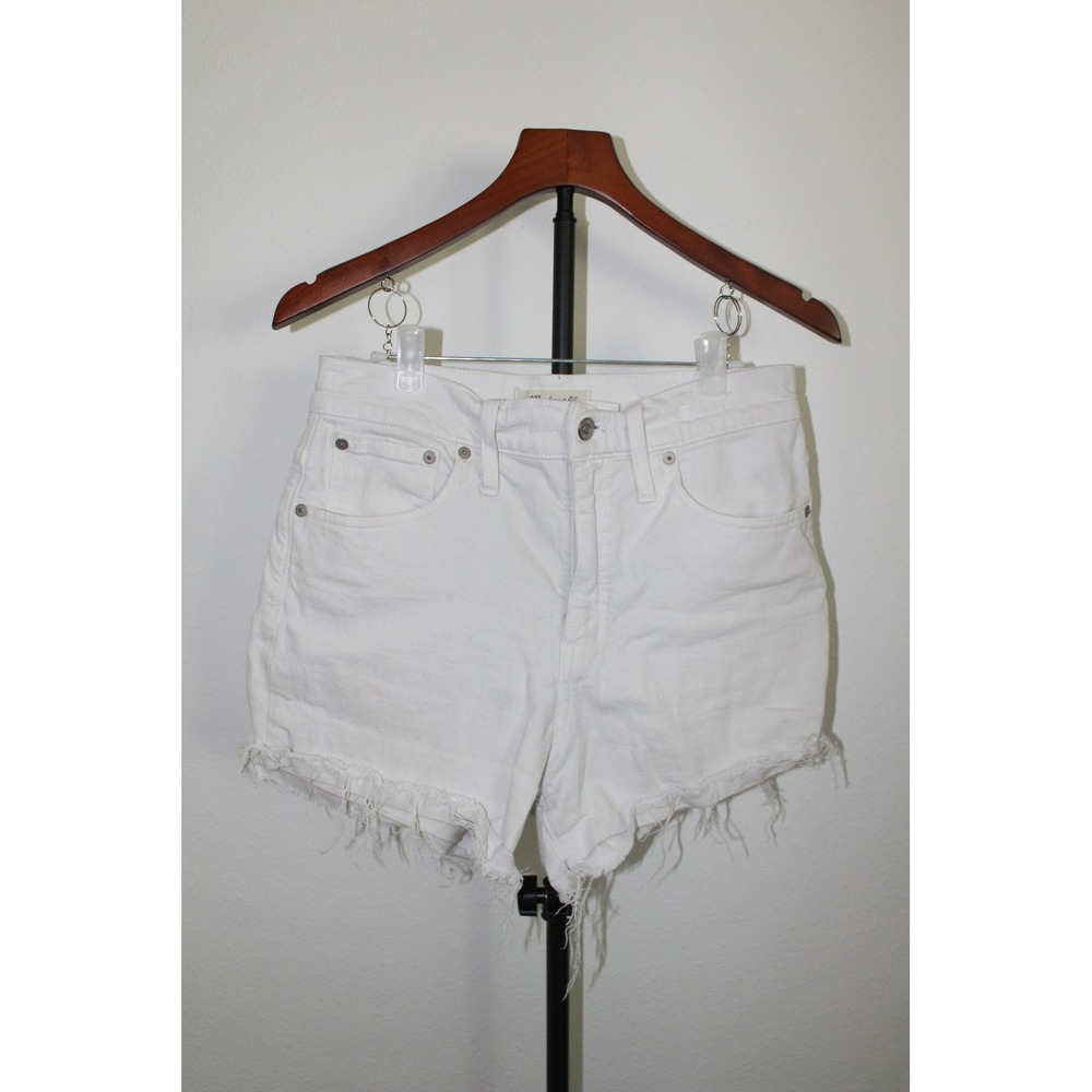 Madewell Women's High Rise White Denim Shorts Raw Hem Size 28‎